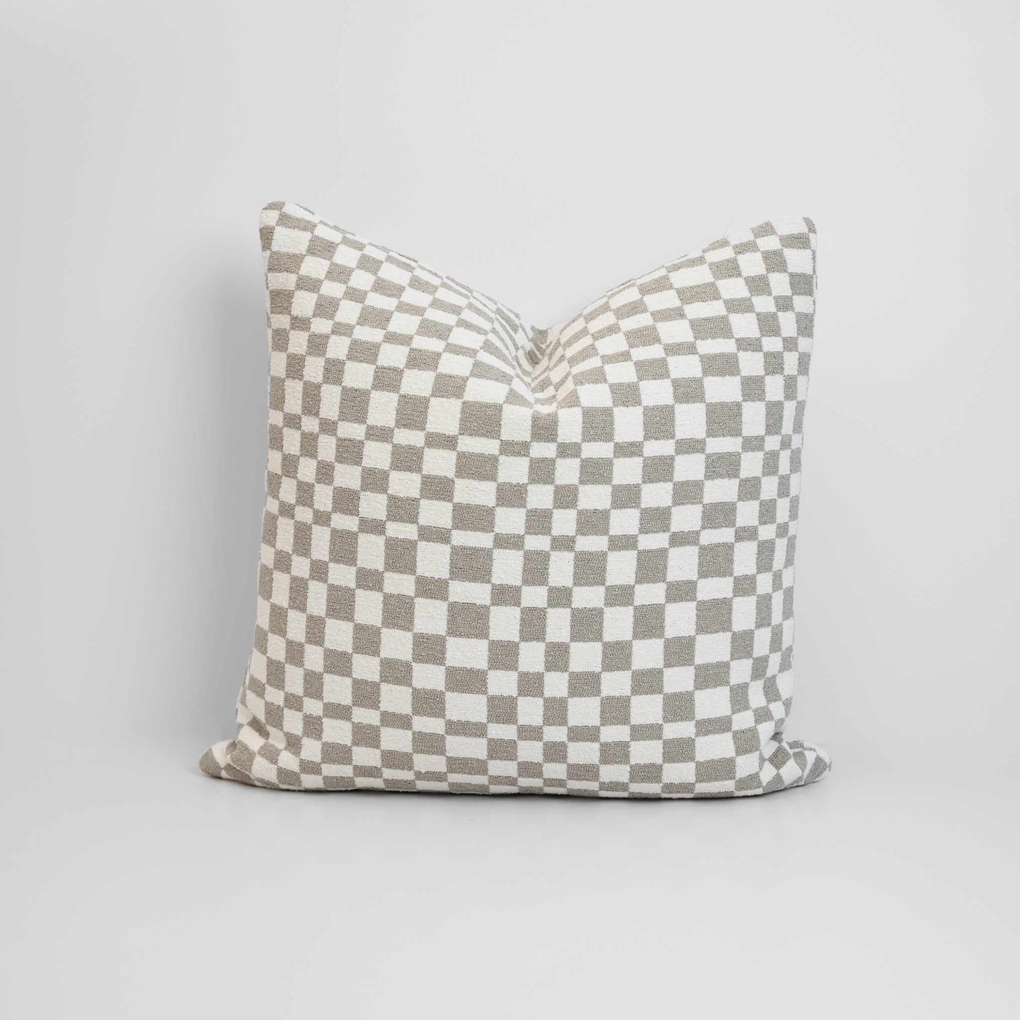 Chicago Check Cushion in Dover Grey with boucle texture and tonal check pattern, styled for a chic, modern finish.