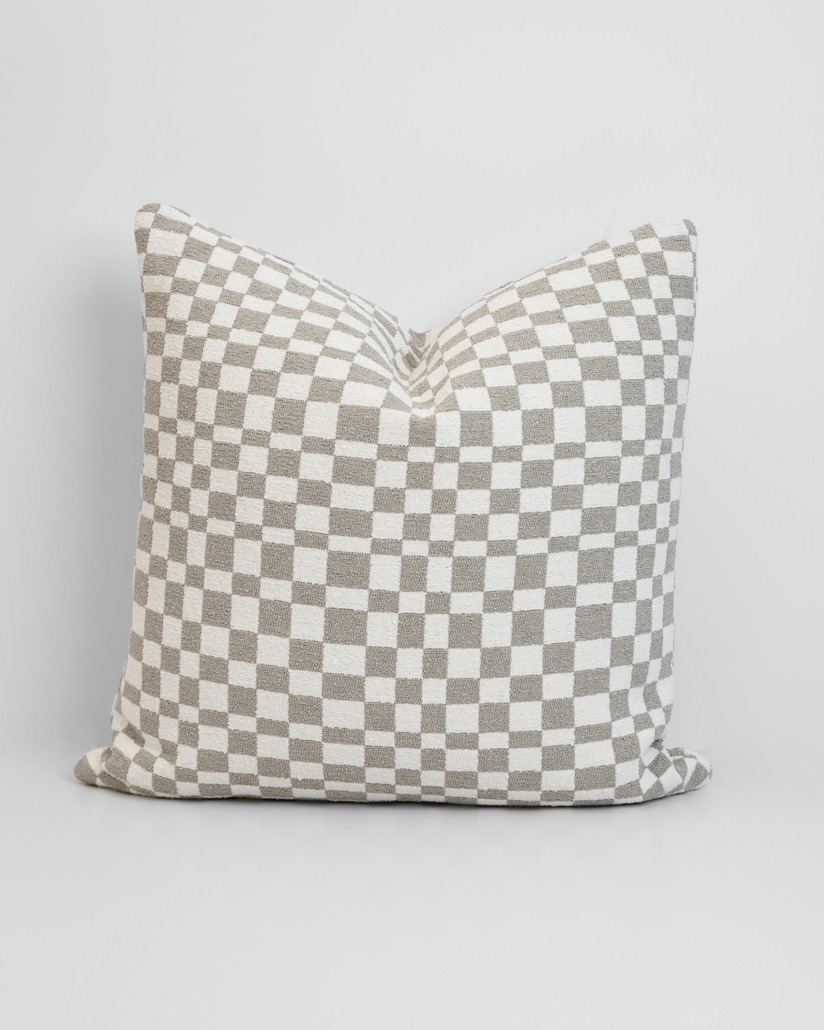 Chicago Check Cushion in Dover Grey with boucle texture and tonal check pattern, styled for a chic, modern finish.