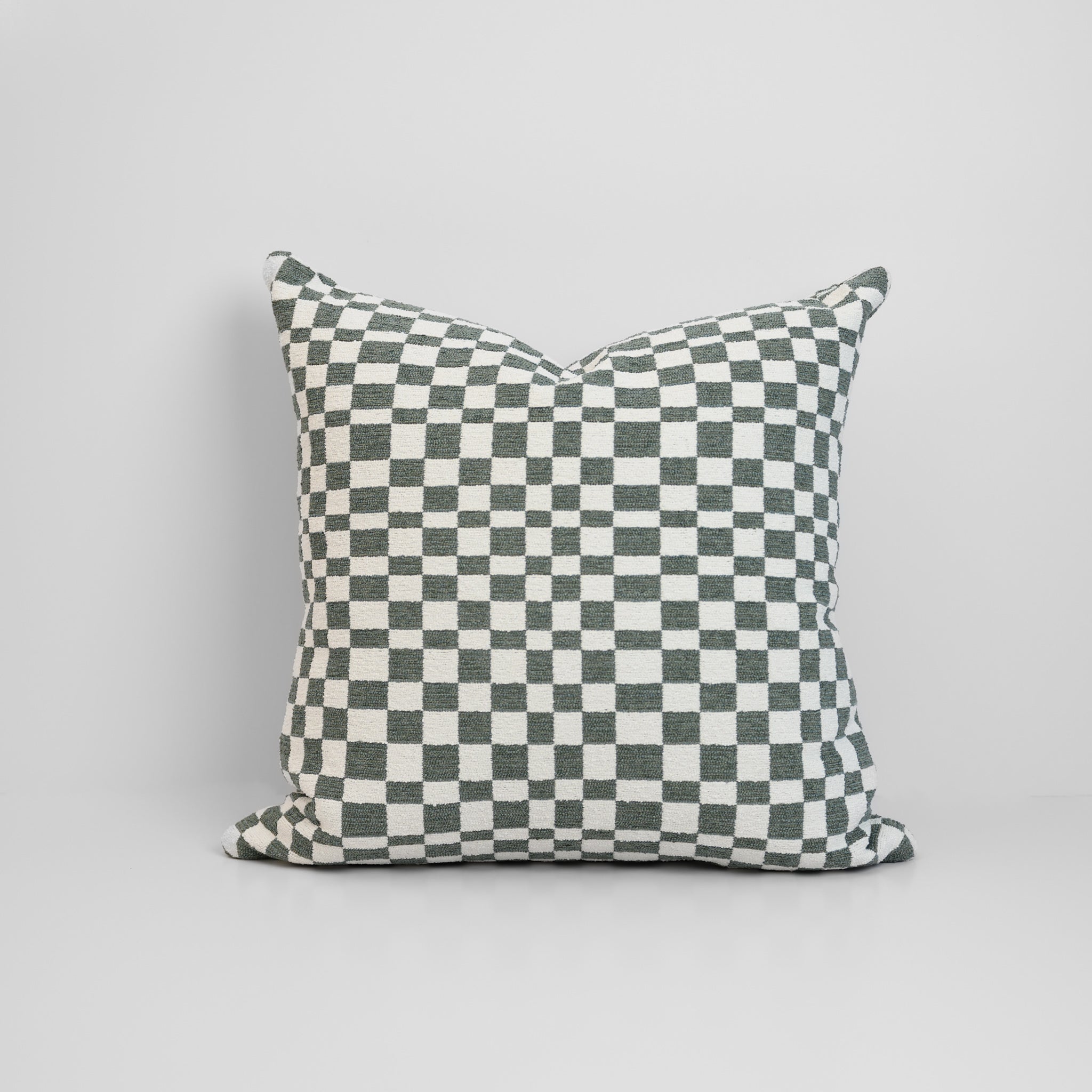 Chicago Check Cushion in Sage with boucle texture and tonal check pattern, styled for a chic, modern finish.