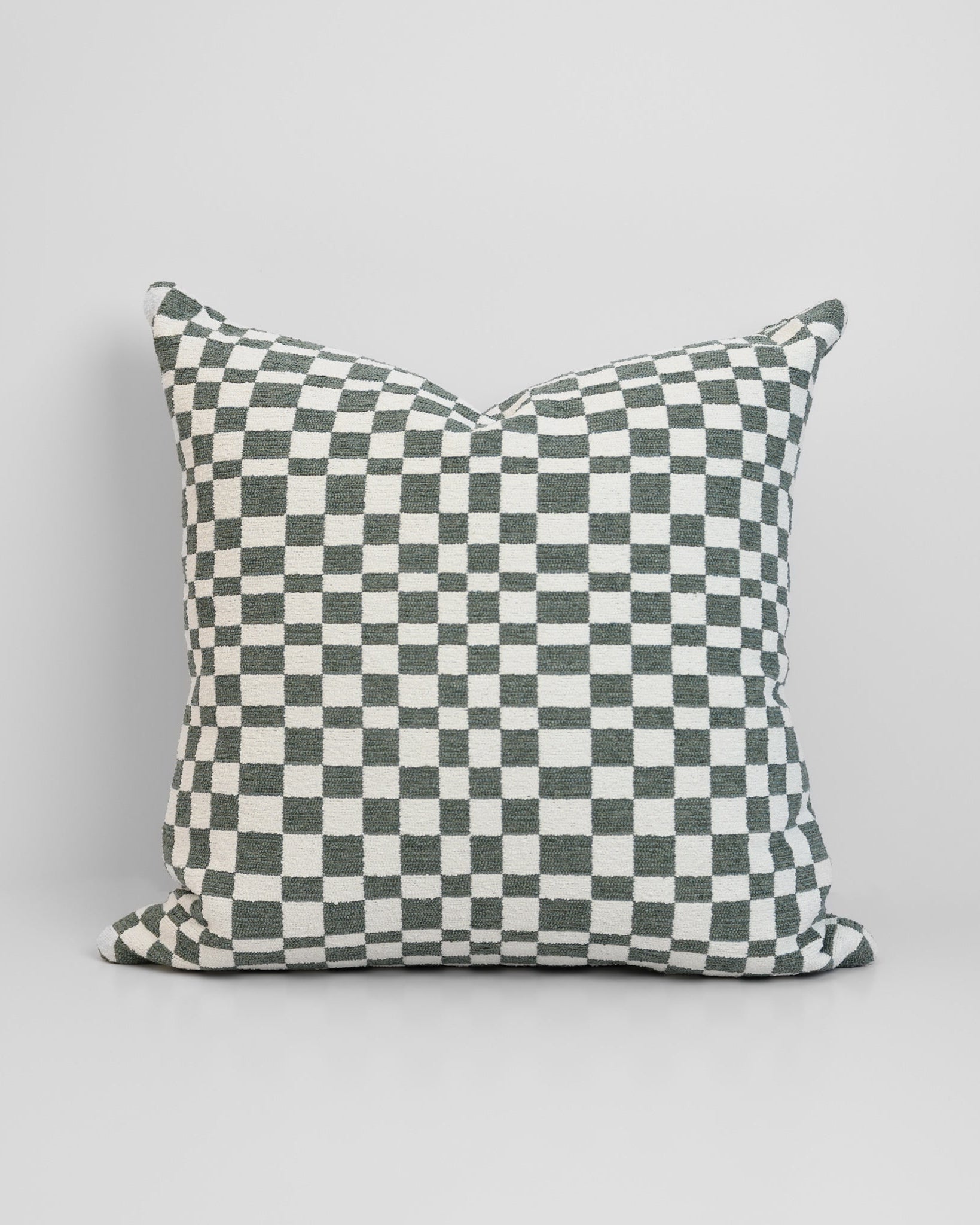 Chicago Check Cushion in Sage with boucle texture and tonal check pattern, styled for a chic, modern finish.