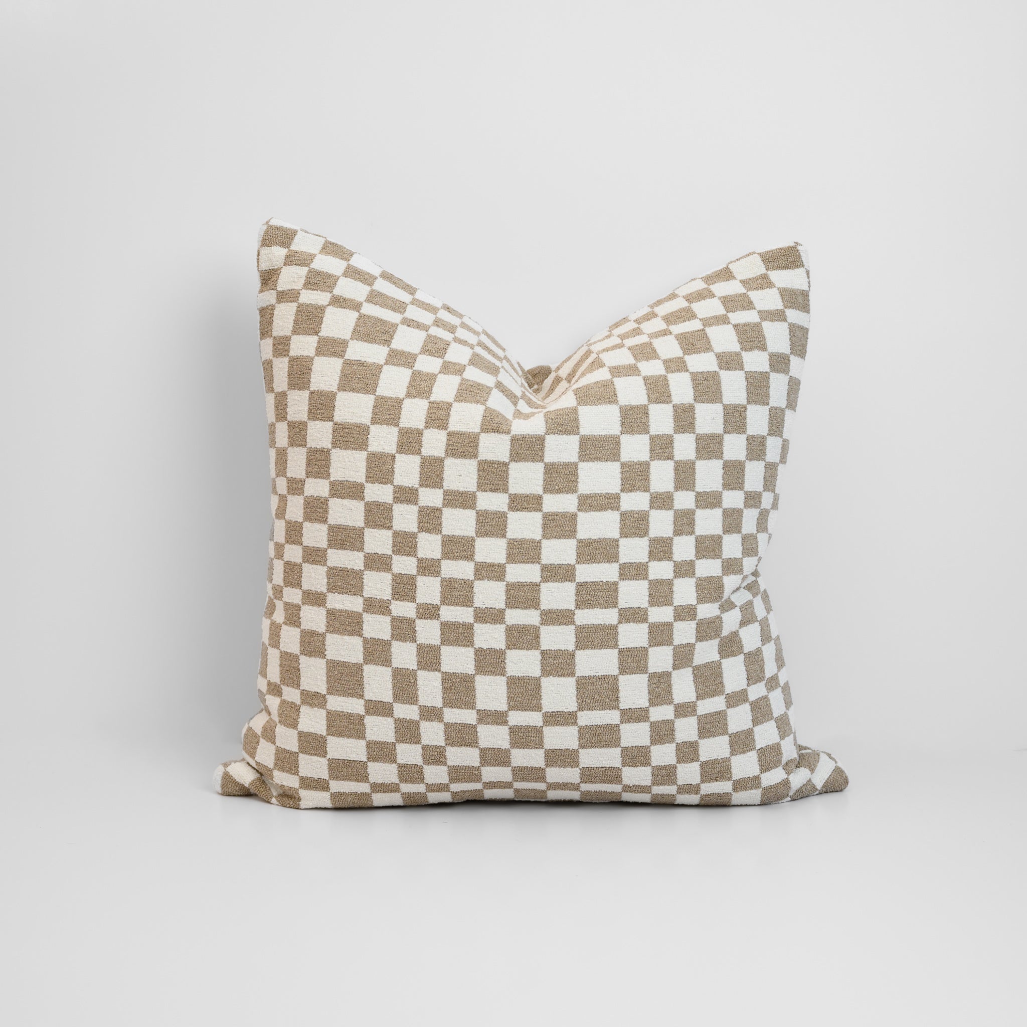Chicago Check Cushion in Taupe with boucle texture and tonal check pattern, styled for a chic, modern finish.