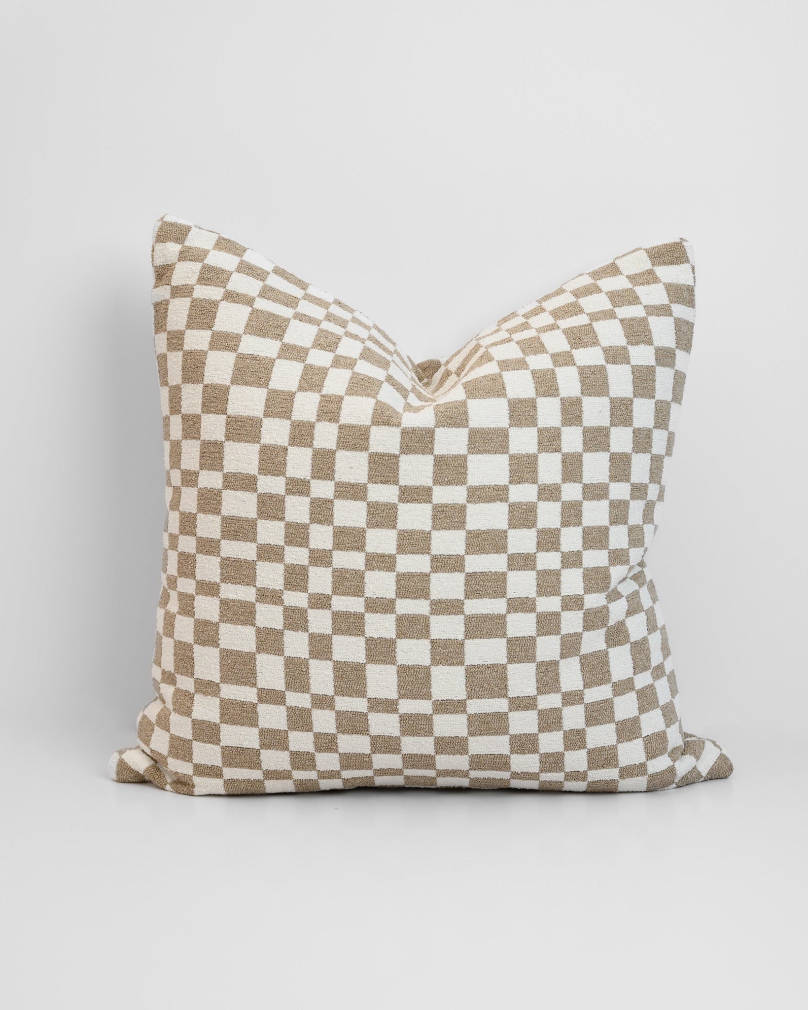 Chicago Check Cushion in Taupe with boucle texture and tonal check pattern, styled for a chic, modern finish.