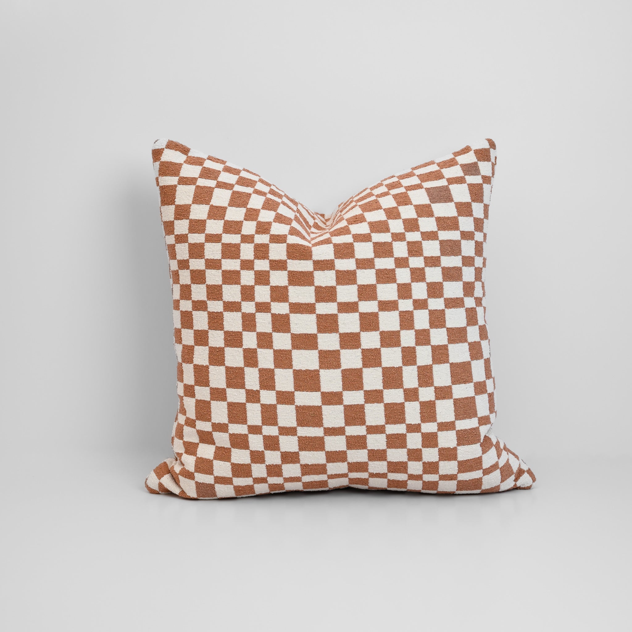 Chicago Check Cushion in Terracotta with boucle texture and tonal check pattern, styled for a chic, modern finish.