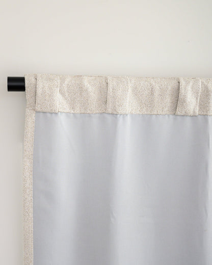 Back view of Brooklyn Boucle curtain with rod pocket heading, showing the clean finish and fabric-only room darkening lining.