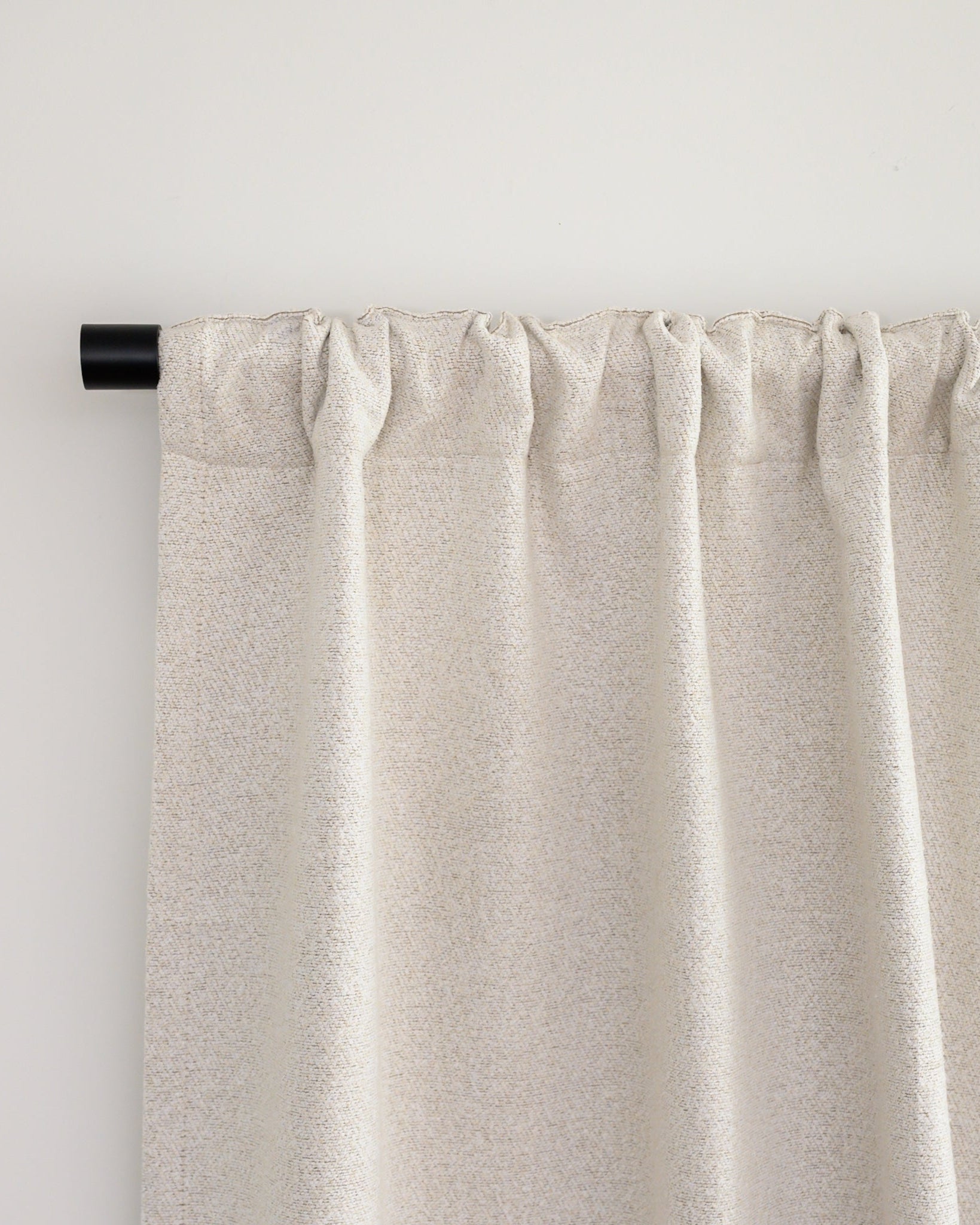 Brooklyn Boucle curtain with rod pocket header, styled for a clean, modern finish.