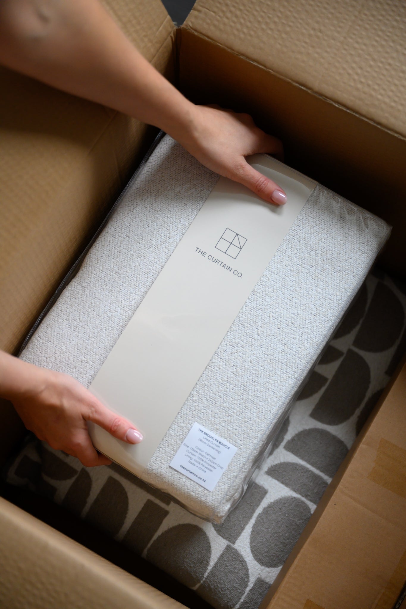 Beautifully packaged curtains from The Curtain Co, delivered NZ-wide for a fast, easy and stylish unboxing at home.