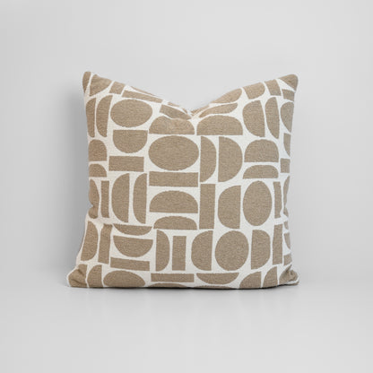 Chelsea Crescent Cushion in Taupe with boucle texture and geometric design, styled for a chic, modern finish.
