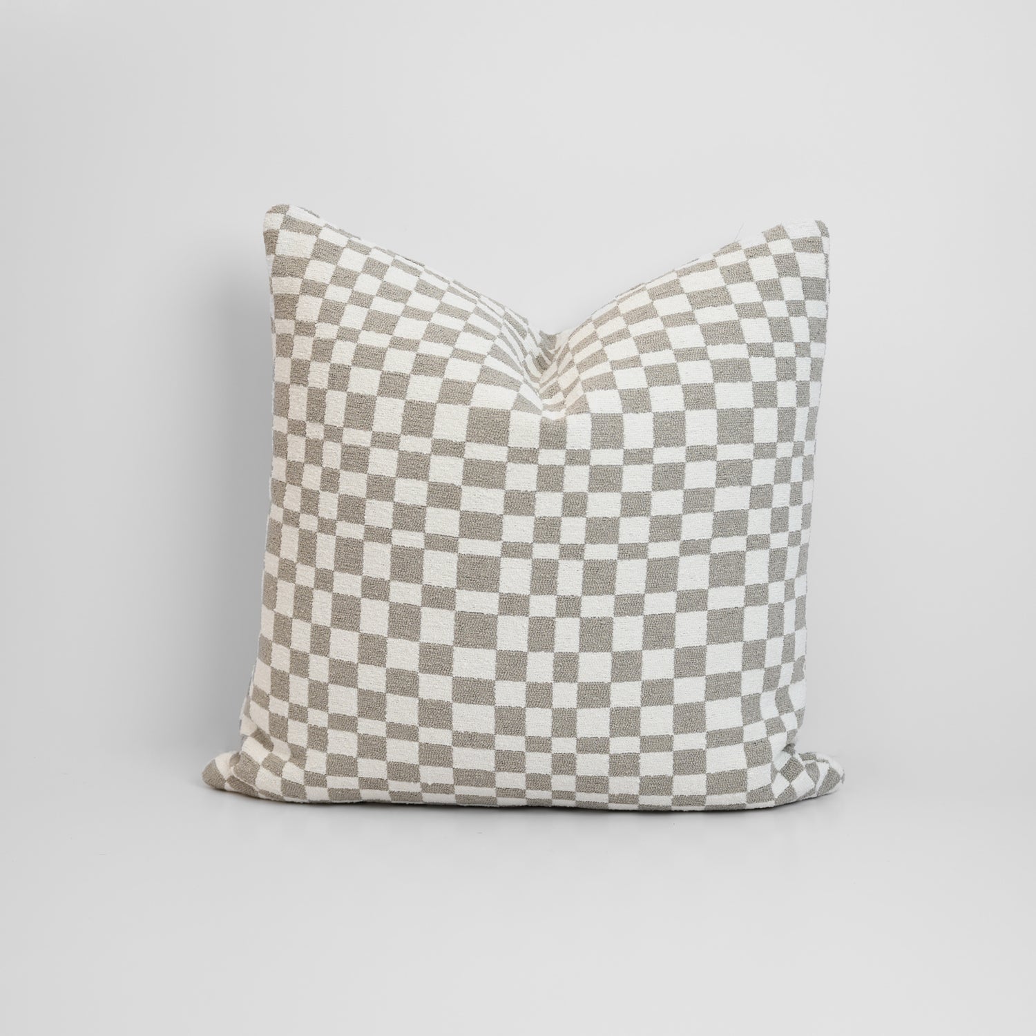 Chicago Check Cushion in Dover Grey with boucle texture and tonal check pattern, styled for a chic, modern finish.