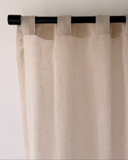 The Soho Linen Blend Sheer in Natural with back tab header.